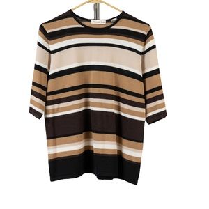 Amanda Smith shirt sleeve sweater brown cream size M